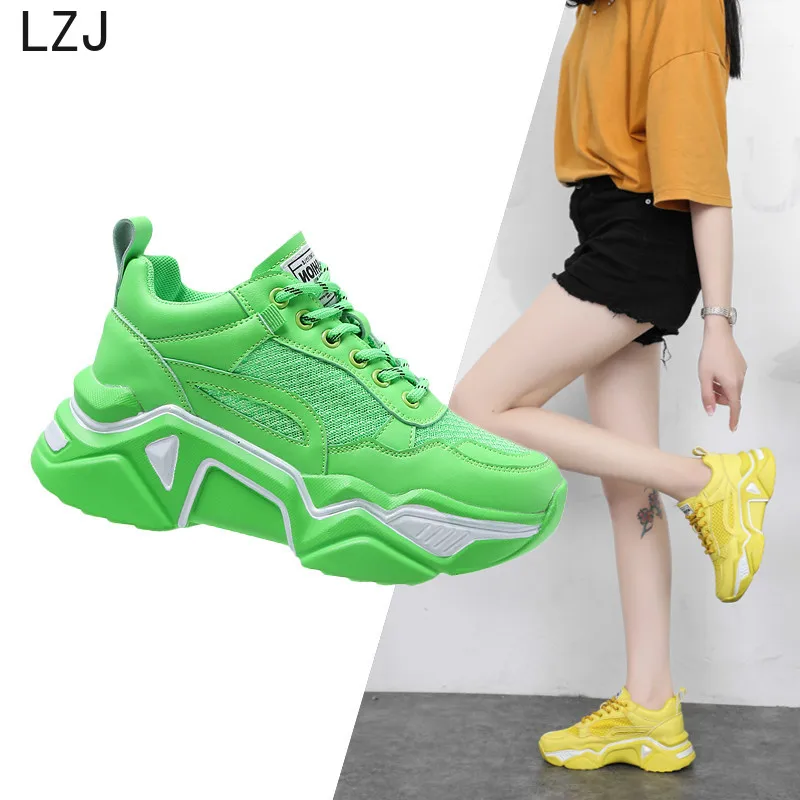 

LZJ Women Platform Sneaers Causal Shoes Walking Increasing 5CM INS Sneakers Height Platform Breathable Vulcanize Sneakers