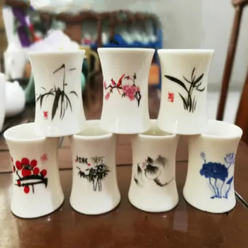 

6pcs/set Slim Waist Ceramic Shot Glass Plum Qing Lotus 40ml Stemless Sake Cup Home Bar Restaurant Rice Wine Set Plant Cup Set