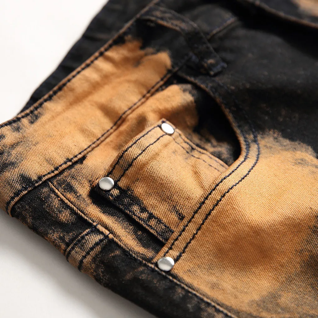 Men's Fashion Retro High Street High Quality Washed Jeans Leggings Dark style Jeans Skinny Ripped Destroyed Stretch Slim Fit