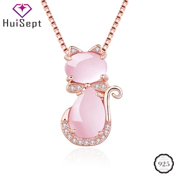 

HuiSept Fashion 925 Silver Jewelry Necklace Cat Shape Rose Quartz Zircon Gemstone Pendant for Women Wedding Ornaments Wholesale