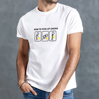

Hot Selling Summer Men Funny Carton T-shirt Short Sleeve How To Pick Up Chicks Print TShrits Casual Mens Tops