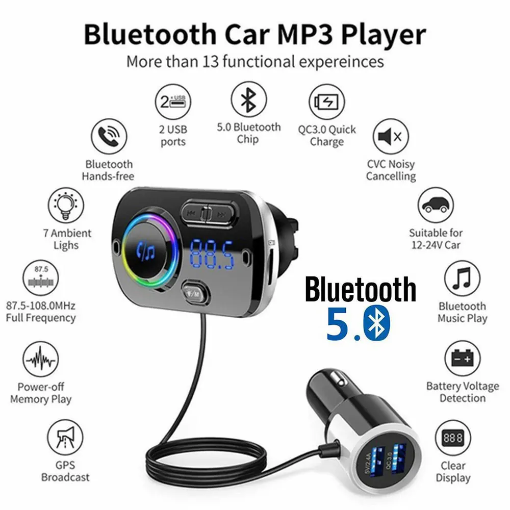 BC49BQ QC3.0 Hands-free Bluetooth автомобильный комплект Автомобильный fm-передатчик двойной USB 5V 3.4A автомобильный заряд телефона fm-модулятор mp3-плеер