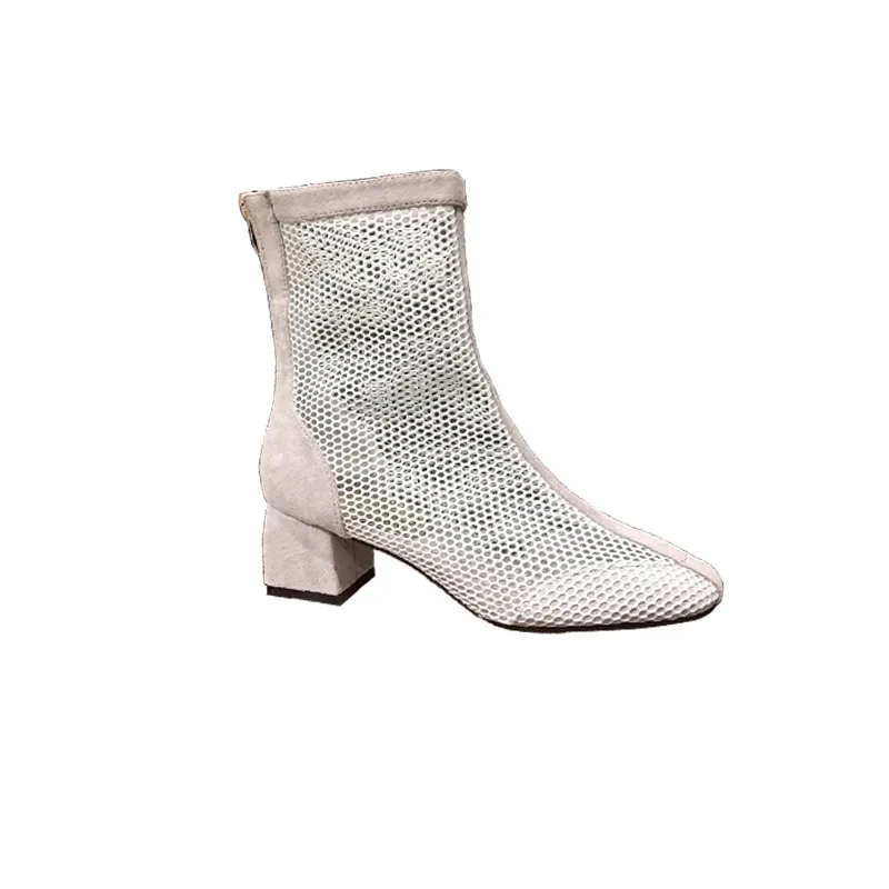 

Summer new sandals in the tube hollow short boots female Korean version of the back zipper round head mesh sandals women