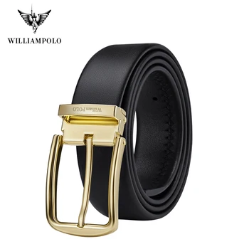 

WILLIAMPOLO Men's Belt Fashion Gold Pin Buckle Genuine Leather Strap Luxury Brand Designer Belts PL20055-56P