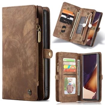 

CaseMe Wallet Case for Samsung Galaxy Note 20 Plus Luxury Genuine Leather Multi-functional Zipper Stand 2 In 1 Flip Leather Case