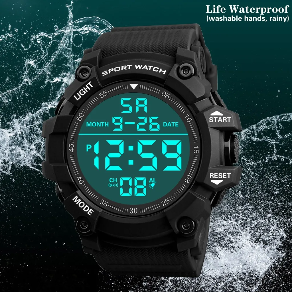Мужские часы, модные водонепроницаемые мужские часы для мальчиков, светодиодный цифровой секундомер, дата, резиновые спортивные наручные часы, водонепроницаемые часы Relogio, часы reloj Q4