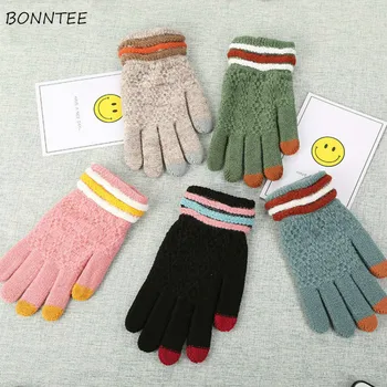 

Gloves Women Patchwork Korean Style High Quality Elasticity Warm Unisex Touch Screen Womens Winter Knitted Kawaii Elegant Casual