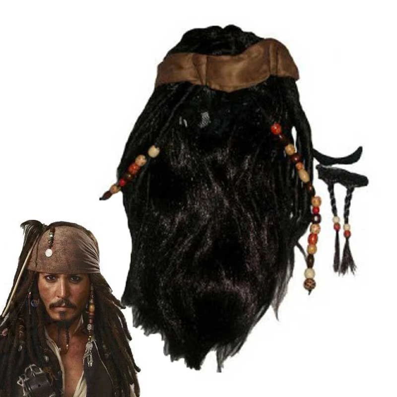 Premisa India Mezclado Peluca pirata del Caribe, accesorios de disfraz de capitán Jack Sparrow,  conjunto de pelucas y barbas para fiesta, disfraz de Halloween| | -  AliExpress