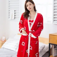 2 шт./компл. Для женщин одежда для сна зимняя теплая мультяшная Ночная сорочка Ночная рубашка комплект фланелевая ночнушка Костюмы с украшением в виде банта, ночная рубашка