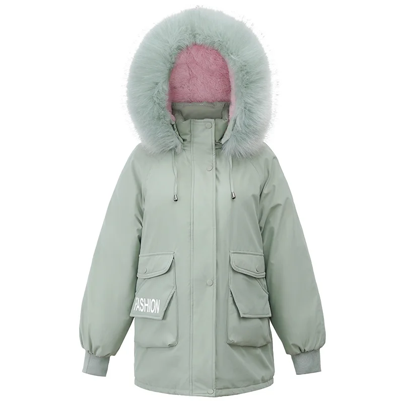 

Модные толстые пальто, новинка 2022, Женская парка, зимние куртки, флисовые хлопковые стеганые куртки, женская верхняя одежда с большим меховым воротником и карманами Z142