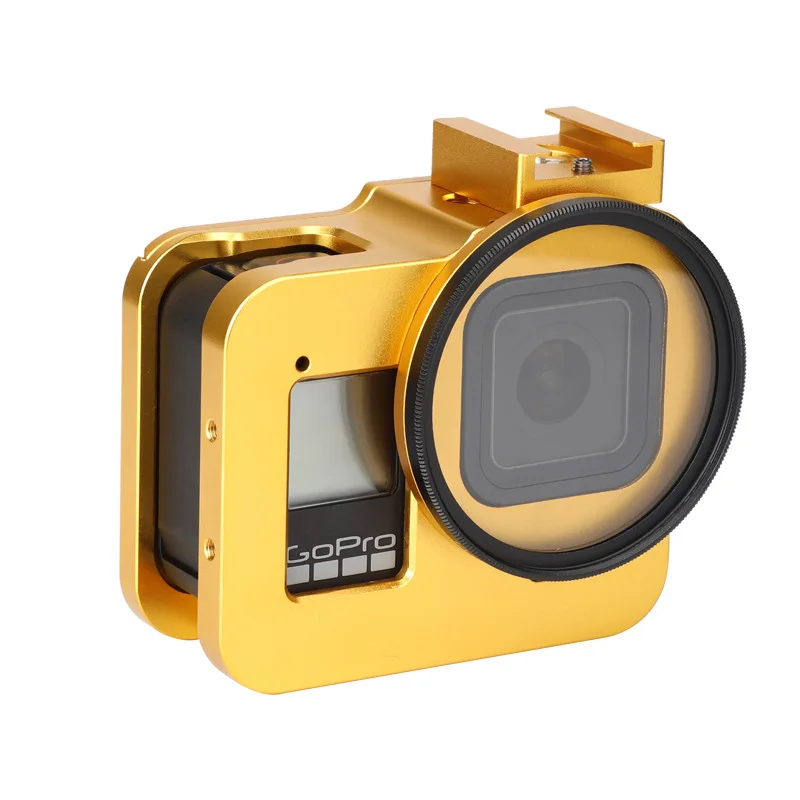 Aluminum Alloy Protective Case for GoPro Hero 8 Black Metal Frame Cage+ UV Lens Filter for Go Pro 8 Camera Accessories - Цвет: Yellow