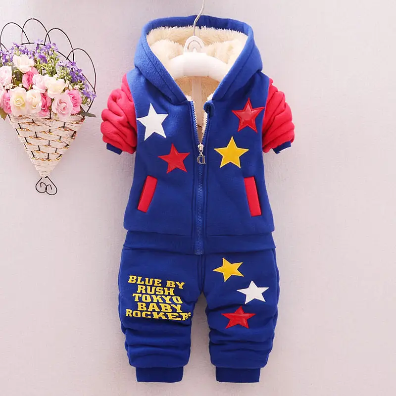 

Winter Toddler Baby Clothing Sets Children Boys Girls Clothes Kids Cotton velvet warm hoodies Zip Jacket Pants 2 Pcs Suits sets