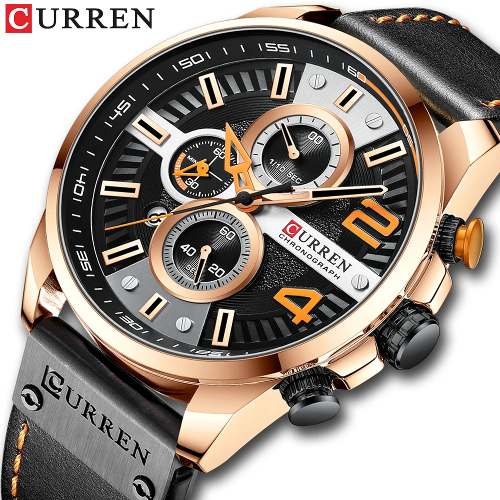 

CURREN 2021New Men’s Watches Top Luxury Brand Sport Quartz Watch Men Chronograph Waterproof Wristwatch Leather Date reloj hombre