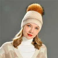 Jaxmonoy Women Winter Hats Striped Cuffed Cashmere Knitted Beanie Hat with Rhinestone Fashion Autumn Warm Skullies 6