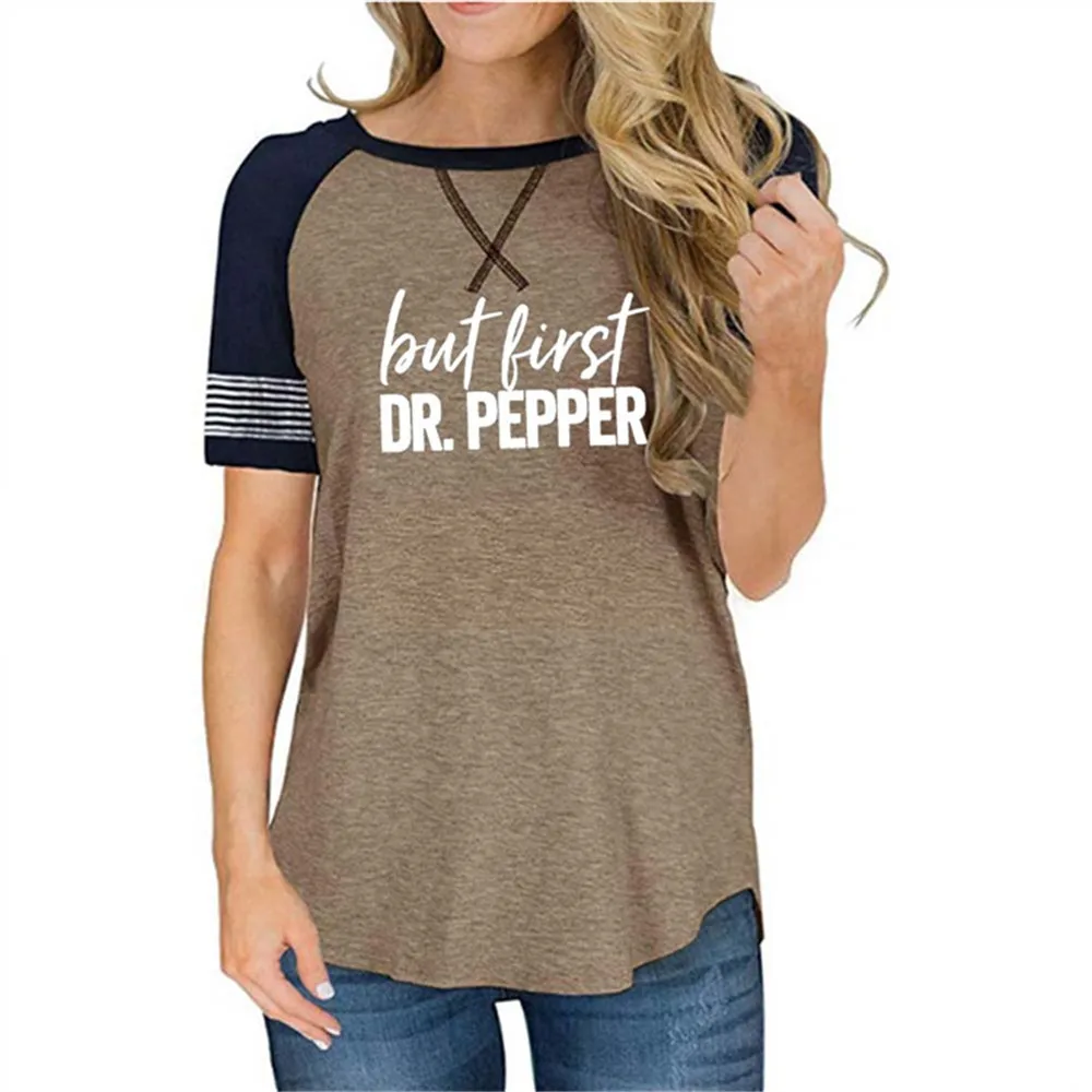 But first/уличная футболка с надписью «DR. PEPPER», женская футболка с круглым вырезом, реглан, в полоску, с коротким рукавом, Harajuku, женские винтажные футболки