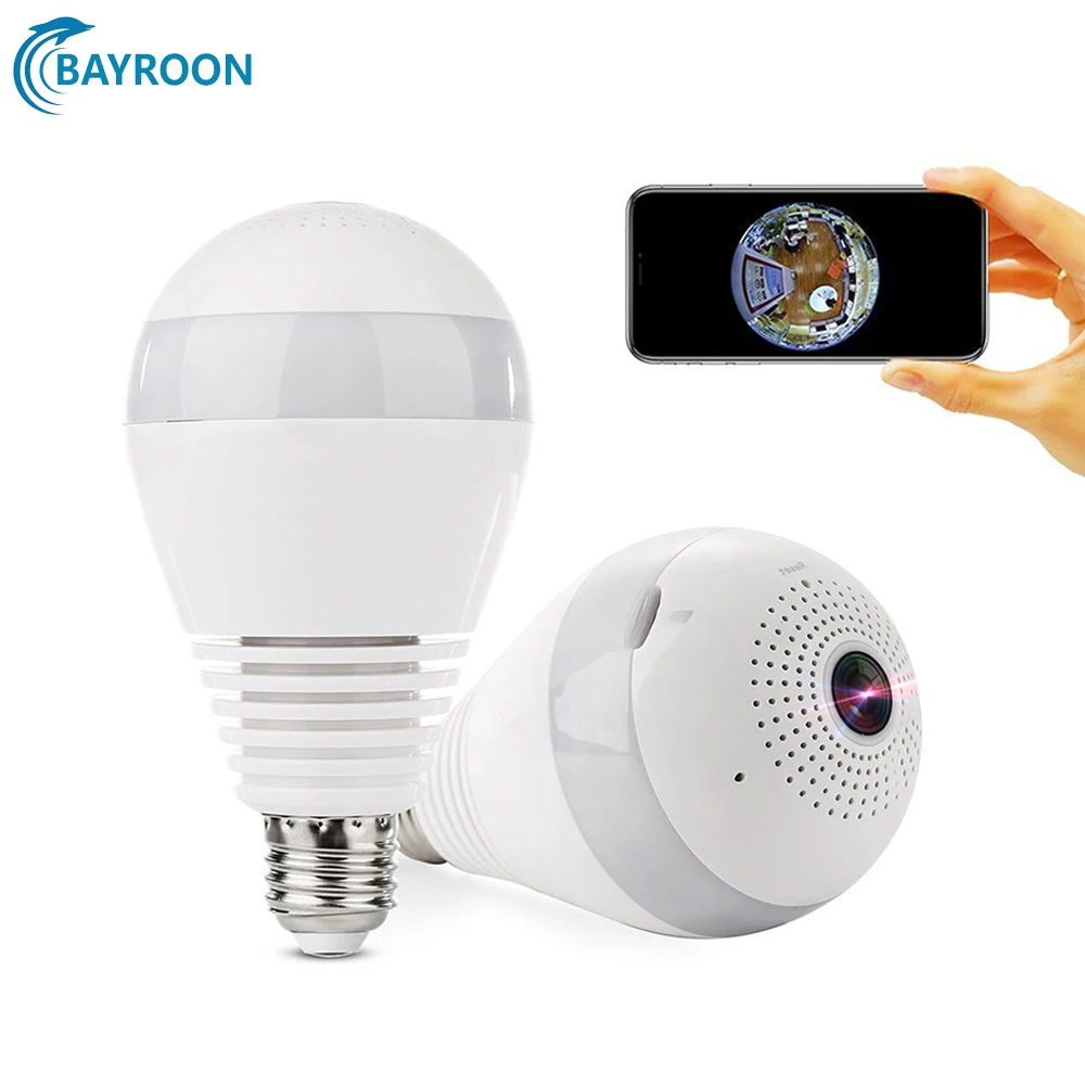 

360 Degree LED Light 1080P Wireless Panoramic Baby Monitor Home Security WiFi CCTV Fisheye Bulb Lamp IP Camera Two Ways Audio
