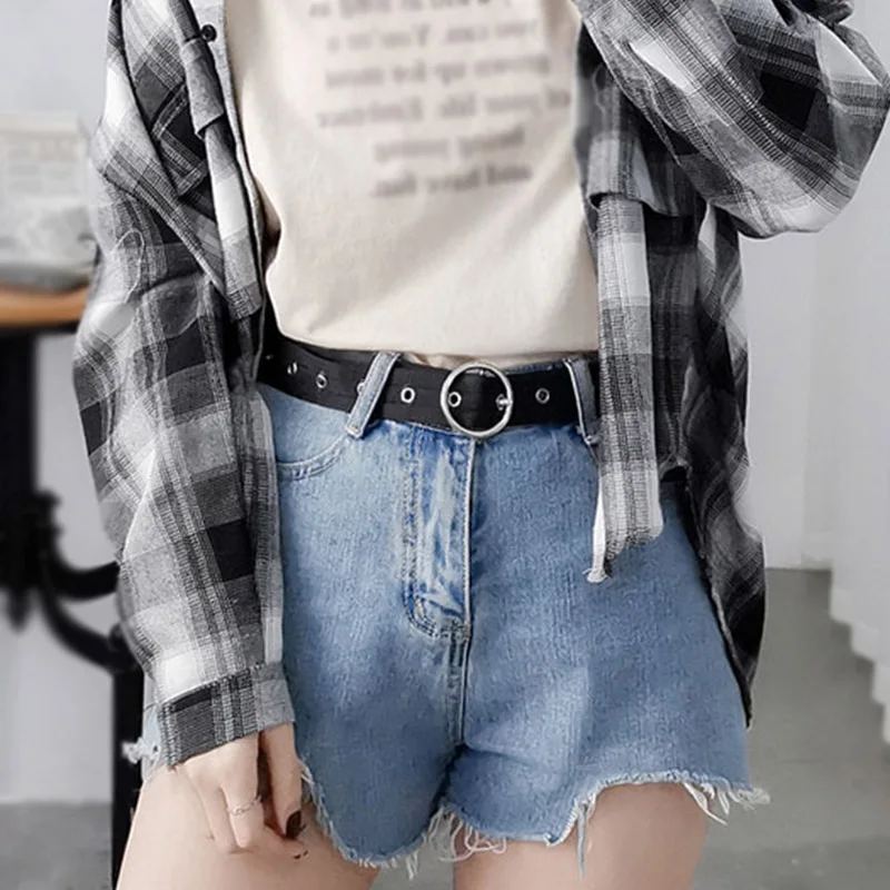 

Women Nylon Belts Round Pin Buckle Solid Color Ladies Waist Strap Jeans Trouser Black Student Female Waistband Punk Adjustable