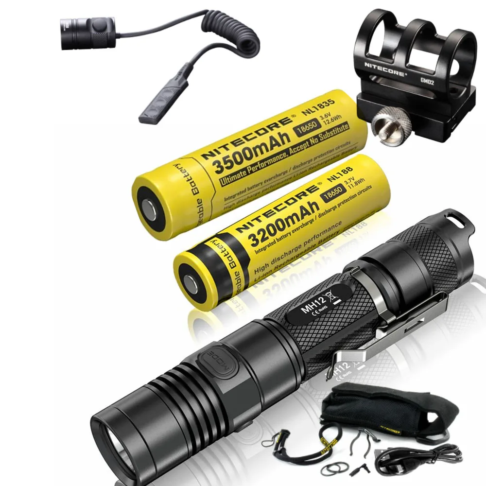 NITECORE 1000 люмен MH12 MH12W XM-L2 U2 светодиодный Перезаряжаемые фонарик поиск спасения Портативный фонарь 18650 Батарея+ GM02+ RSW1 - Испускаемый цвет: 32 835 GM02 RSW1