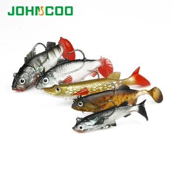 

5pcs/lot Rubber Fish Wobbler Soft Bait Lead Head Fish Lures 7g/11g/14g/18g Bass Pike Fishing Treble Hook T Tail