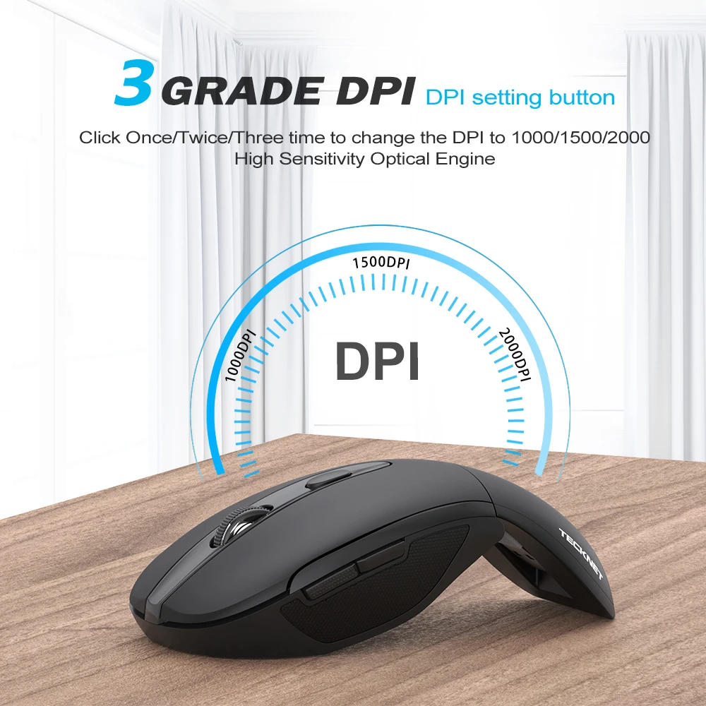 TeckNet Foldable Optical Wireless Mouse 2000DPI Arc Touch Ergonomic Mice Folding Computer Mouse 2.4G USB Mouse For Laptop PC