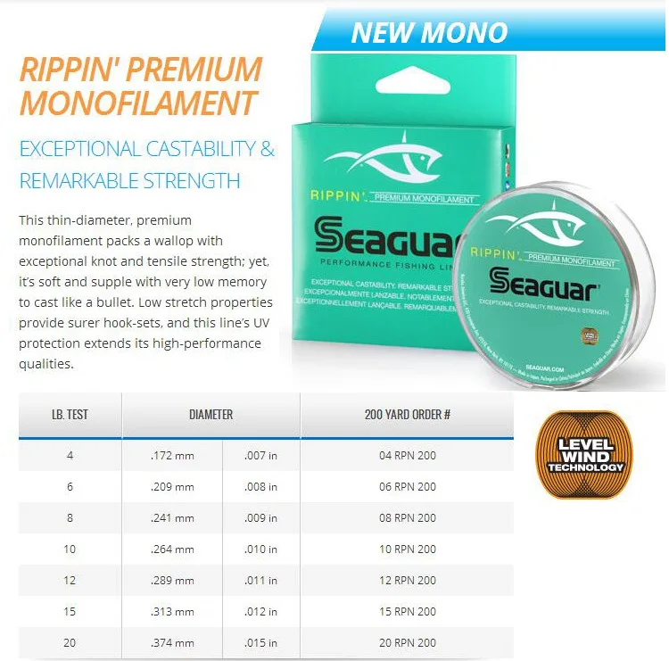 Seaguar Rippin 183 M/200YDS 6LB-12LB Тест премиум монофиламентное фторуглеродное покрытие леска для ловли карпа Сделано в Японии