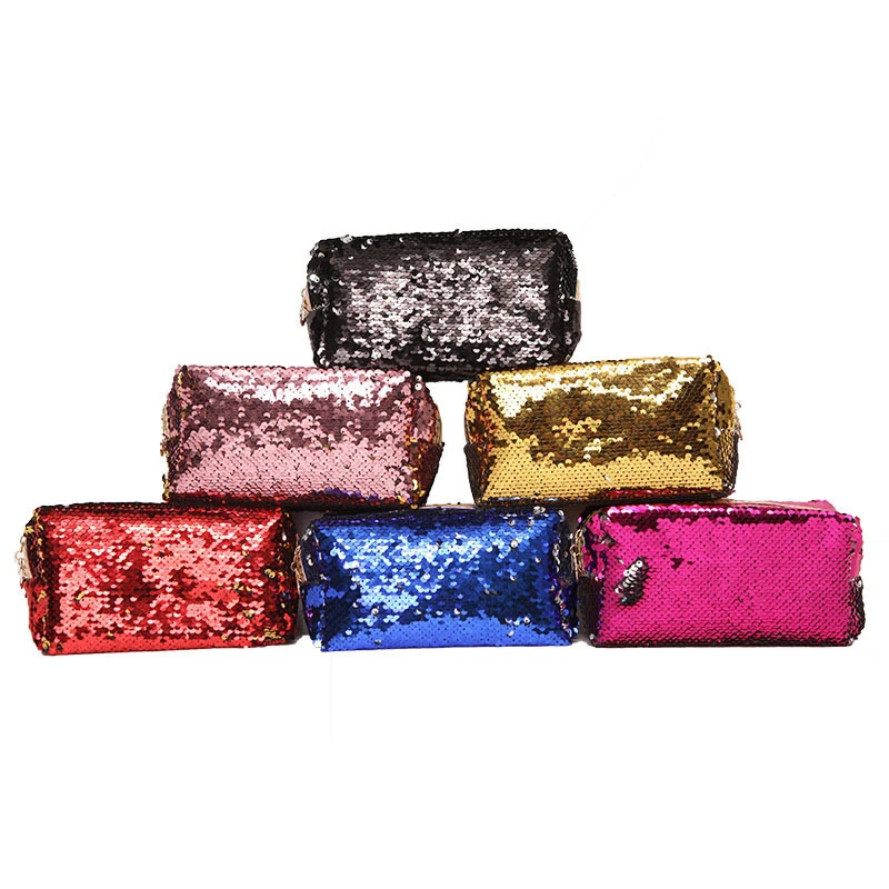 Fashion Sequin Glitter Portable Cosmetic Bag Organizer Holder Small Makeup Case Travel Storage Beauty Wash Zipper Women Girl Box