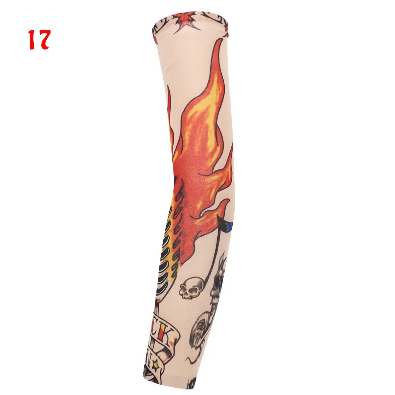 6 шт. мужские и женские татуировки рукава солнцезащитный крем длинные манжеты нарукавники рука поддельные нарукавники татуировки наклейки эластичные чулки гетры для рук - Цвет: 17