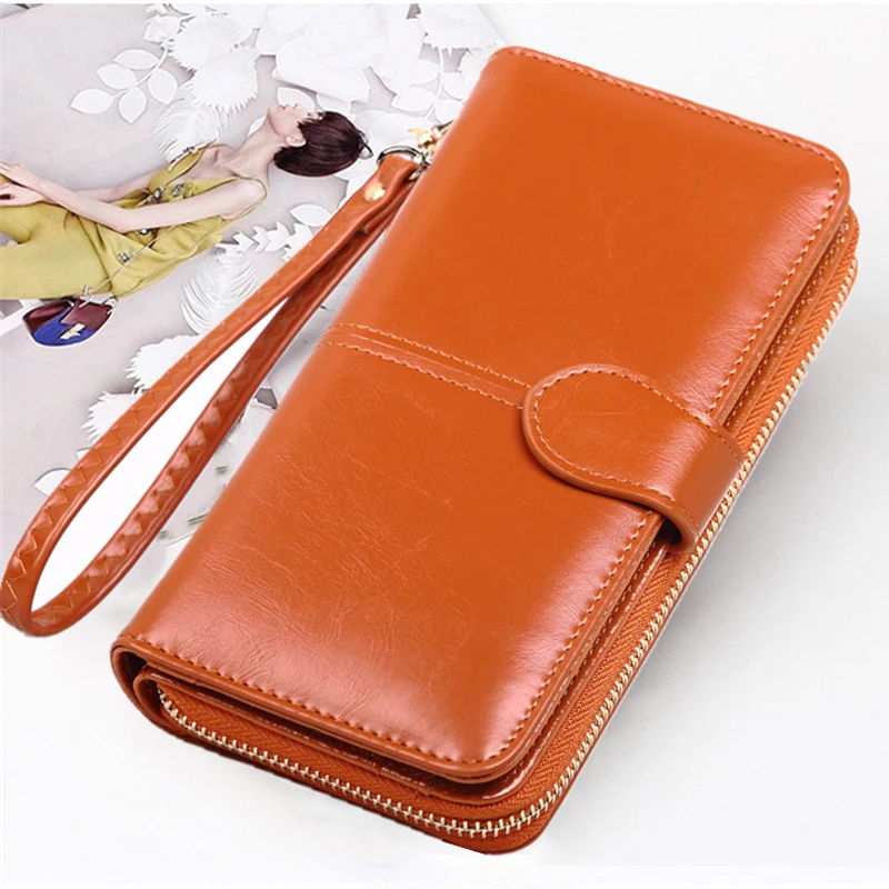 Cena Telefon komórkowy Retro oil skin długi portmonetka z zamkiem damski klips do kartek piękny portfel Mini przenośny uchwyt na karty