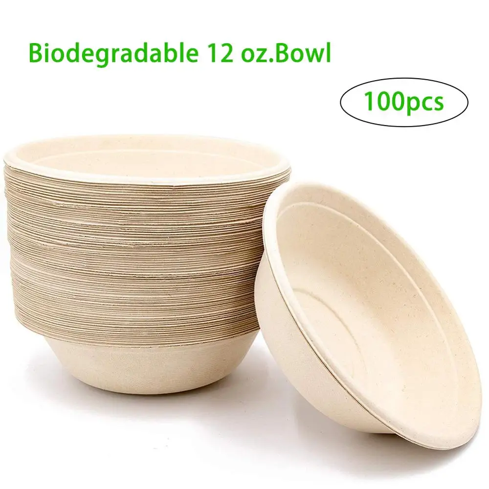 Wood 100 шт одноразовые миски 12 унций натуральные Compostable биоразлагаемые сахарного тростника бумажные суповые миски экологически чистые 350 мл Бумажные Миски - Цвет: Wood
