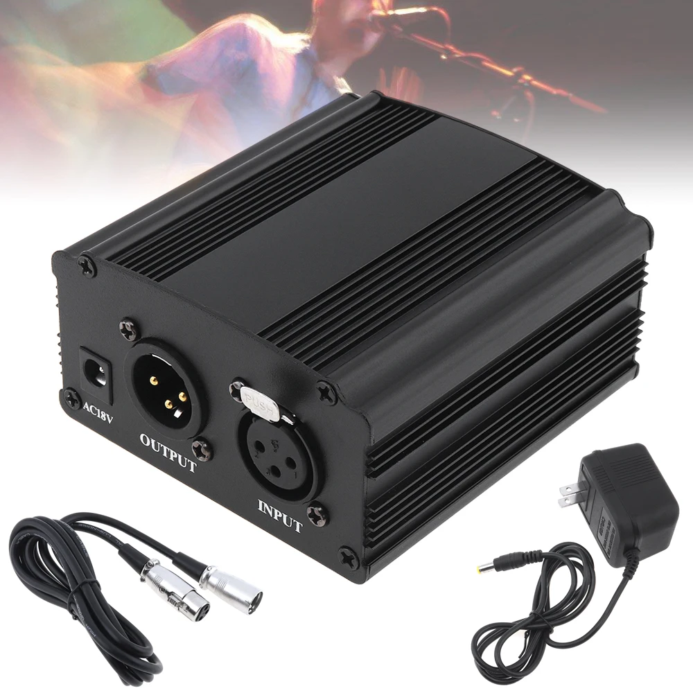 

48V USB 1-Channel Phantom Power Supply with One XLR Audio Cable for Condenser Microphone Music Voice Recording Equipment
