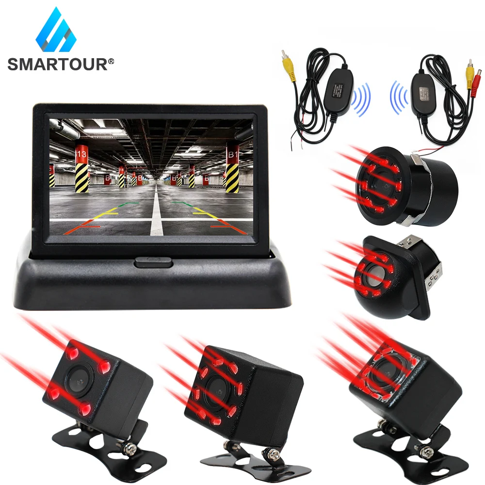 

Smartour LCD Color Display Screen Car Rear View DVD VCR Monitor LED Lights Night Vision Backup Reverse Camera infrared