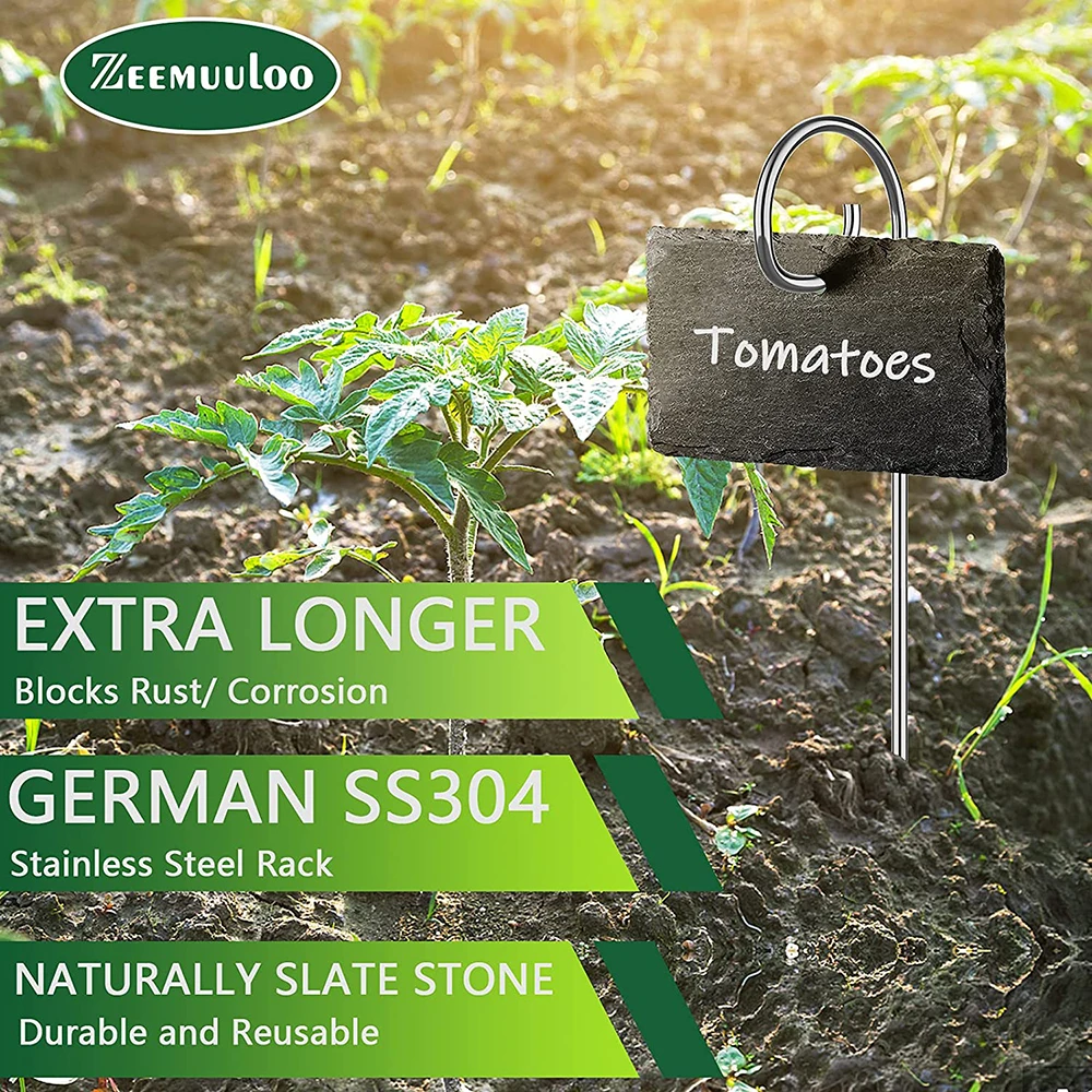 Natural Style Slate Plant Labels, Hanging from a Stainless Steel Metal Rod,  15.75inch Plant Labels for Garden, Flower, Bed, Pots