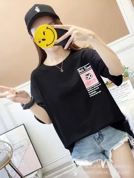 

2020 Women Short Sleeve O Neck Gray Print Tshirt Vintage black color tops tees Black Fashion