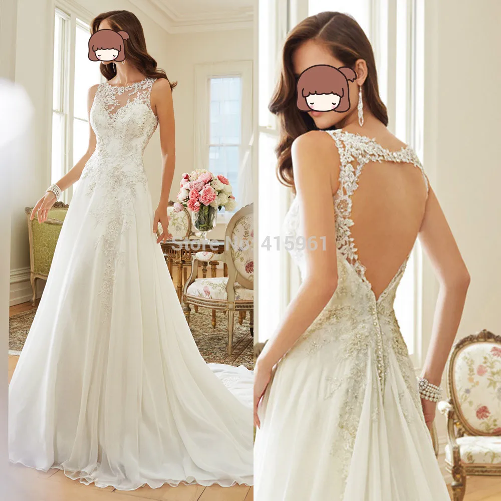 

Robe de Marriage Lace Wedding Dress 2019 Open Back Bridal Gowns Scoop Tank vestido de noiva Casamento Women wedding dresses