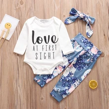 Комплект из 3 предметов! новая осенняя одежда для маленьких девочек хлопковый боди+ штаны+ повязка на голову, 3 предмета, Одежда для младенцев комплект одежды для новорожденных девочек