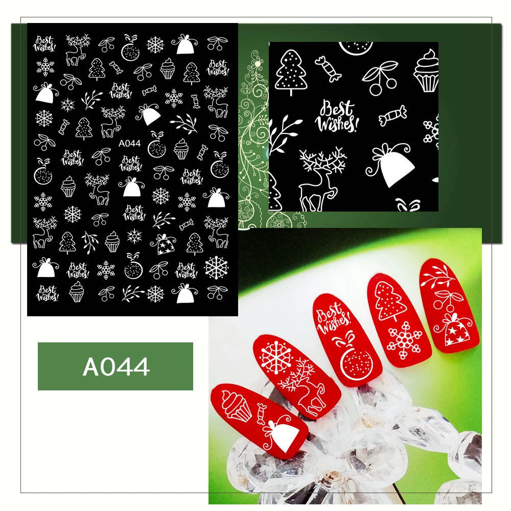 3D White Christmas! Nails Art Manicure Back Glue Decal Decorations Design Nail Sticker For Nails Tips Beauty - Color: BA044white