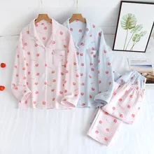 Autumn/winter Pajamas Set Women Air Cotton Thickened Strawberry Long-sleeved Pants Ladies Sleepwear Warm Comfy Cotton Home Suit