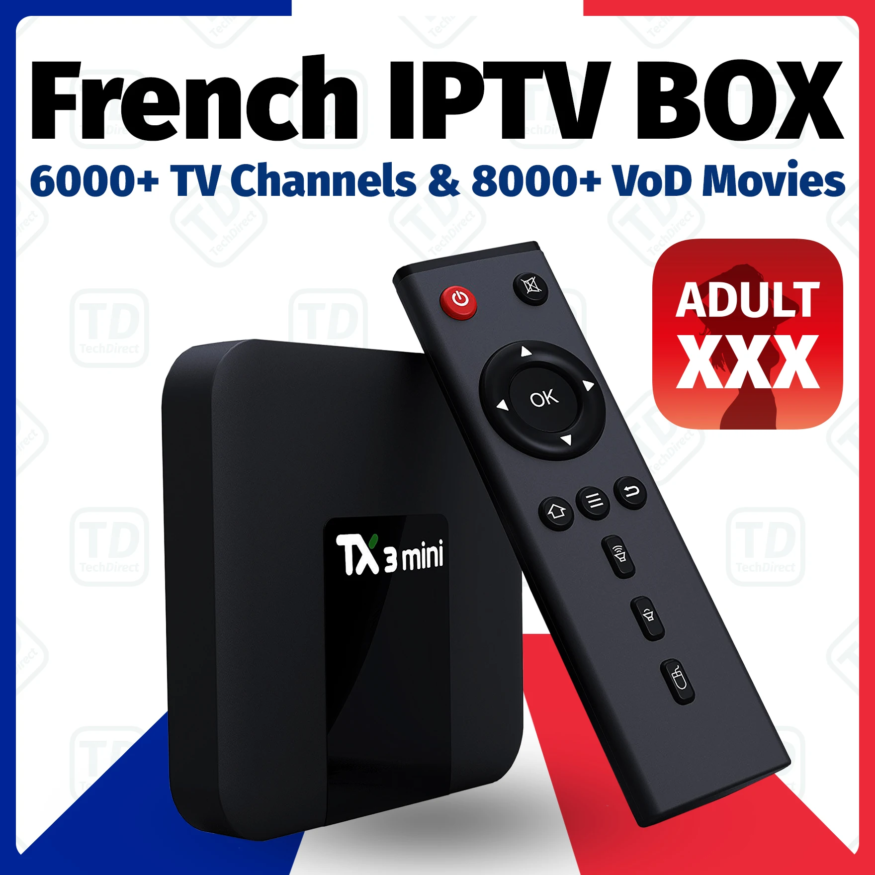 

French IPTV box Tx3 mini android 8.1+1 Year IPTV subscription Europe France Portugal Spain Sweden adult IPTV m3u smart tv box
