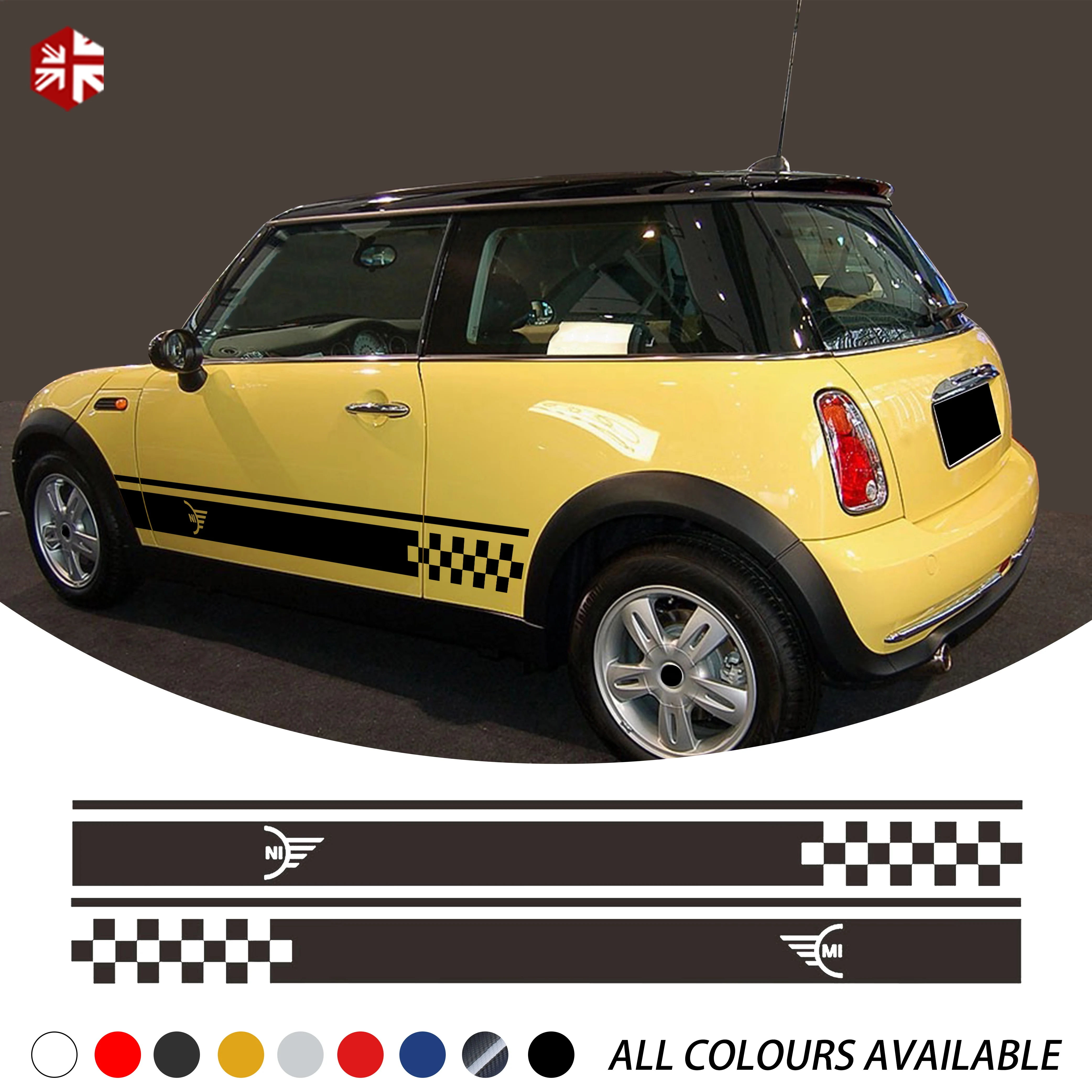 2 Pcs Car Styling MINI Logo Car Door Side Stripe Skirt Sticker Body Graphics Decal For MINI Cooper S R50 R52 R53 JCW Accessories
