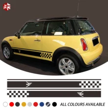 2 Pcs Car Styling MINI Logo Car Door Side Stripe Skirt Sticker Body Graphics Decal For MINI Cooper S R50 R52 R53 JCW Accessories