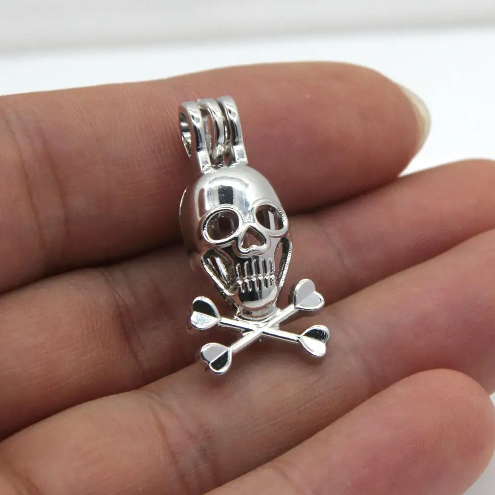 Charms 10pcs Silver Skull Head Cross Skeleton Pendants Add Pearl Beads Cage Locket Essential Oil Diffuser Jewelry Making | Украшения и