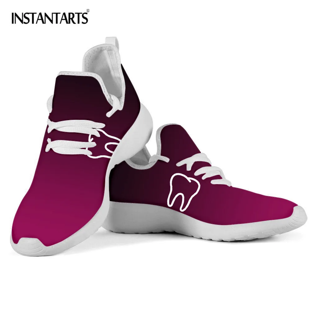 INSTANTARTS Gradient Color Teeth Print Women Flats Shoes Autumn Spring New Style Walking Sneakers Casual Lace Up Outdoor | Обувь