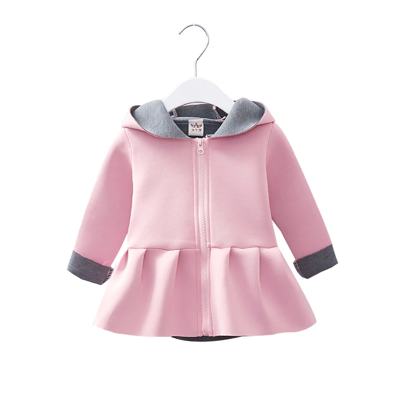 Зимнее пальто для маленьких девочек модные детские теплые куртки с заячьими ушками для девочек Милая Детская куртка хлопковая верхняя одежда для малышей от 6 до 36 месяцев - Цвет: Pink