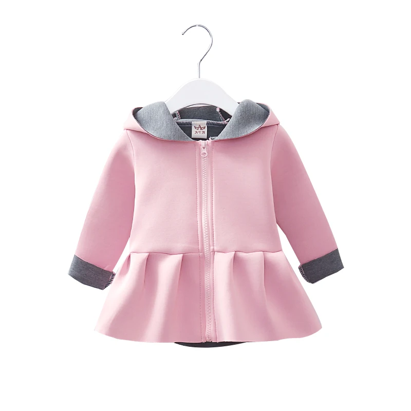 Pink Зимнее пальто для маленьких девочек модные детские теплые куртки с заячьими ушками для девочек Милая Детская куртка хлопковая верхняя одежда для малышей от 6 до 36 месяцев - Цвет: Pink