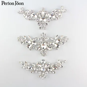 

1pcs plating silver sparkle rhinestone neckline crystal applique sew on wedding dress clothing accessories YHX071-072