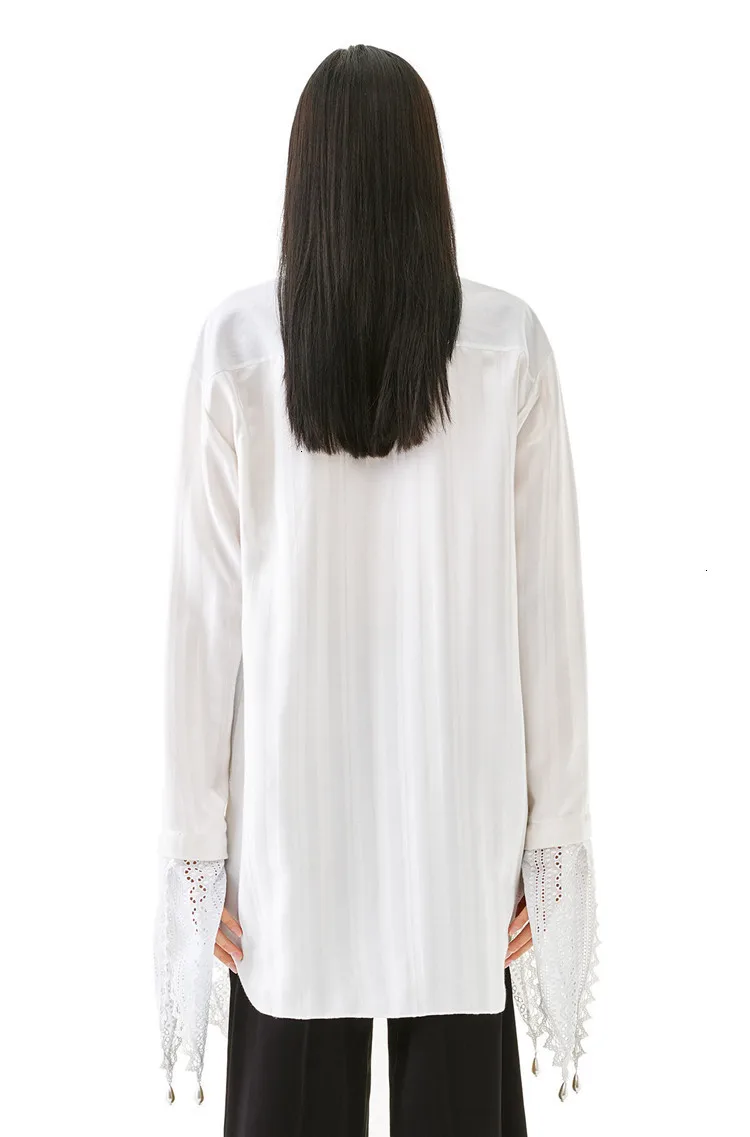 Женская белая блузка, рубашка, мода, v-образный вырез, длинный рукав, свободная, кисточка, кружево, на пуговицах, рубашка, Blusa Mujer, B036