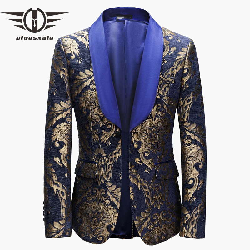 

Plyesxale Floral Jacquard Blazer Men Terno Masculino Slim Fit Suit Jackets Costume Homme Mariage Prom Party Blazers Male Q1450