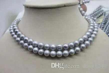 

Free Shipping >>>> Hot sale 8-9mm lovely sweet water 2 row gray 8-9MM natural pearls necklace