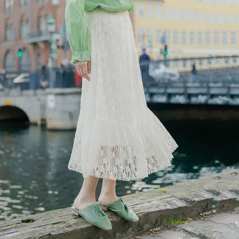

INMAN 2020 Spring New Arrival Literary Temperament Lace Two-Double Splicing Long Fairy Skirt