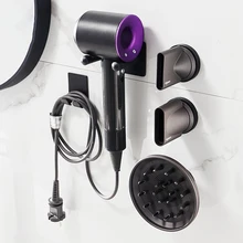 Fahion Hair Dryer Stand Holder Wall Mounted Holder Black Punch Free Bracket Holder Hook Replacement For Saving Space Aluminum